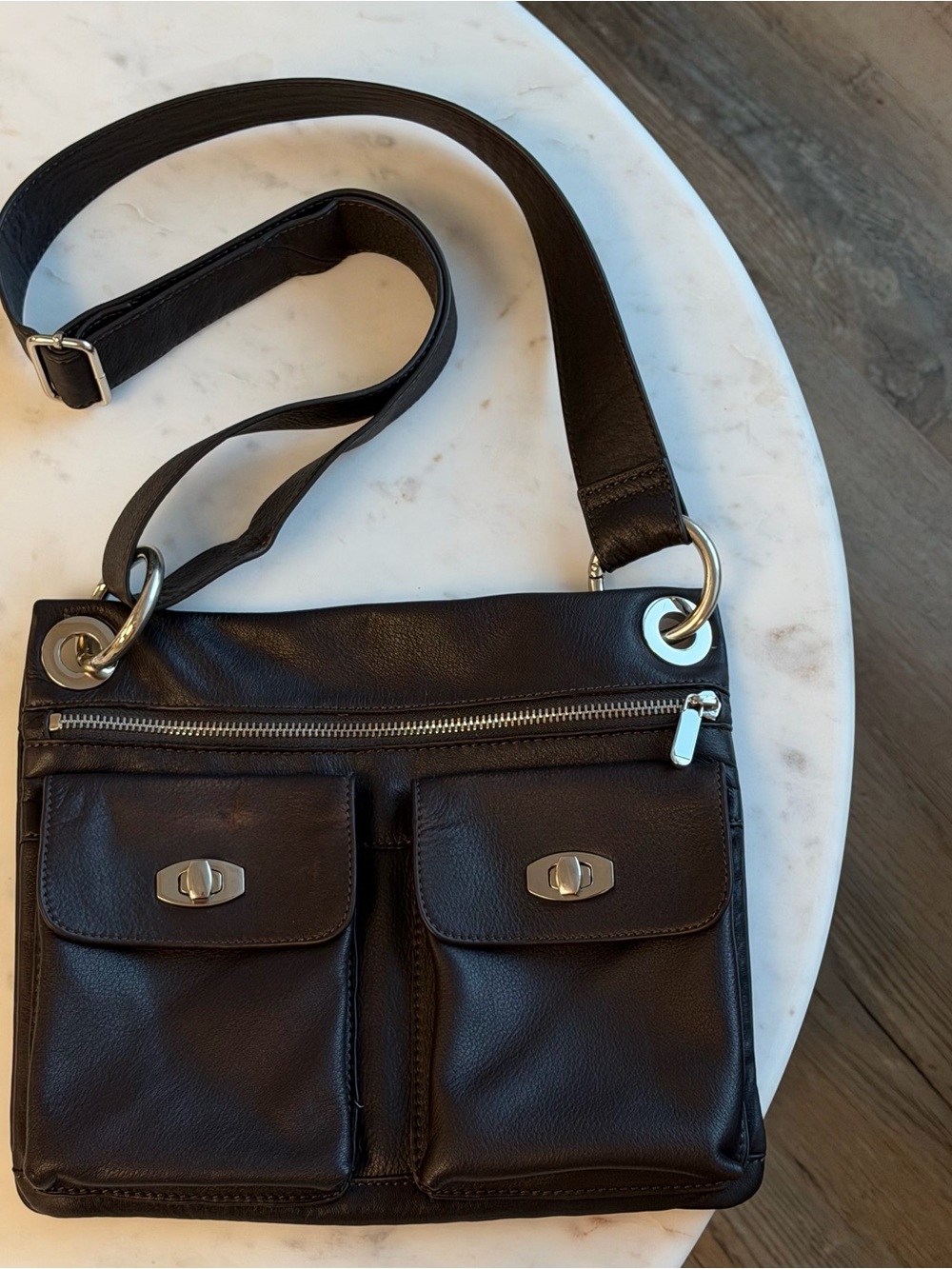 Danier Genuine Brown Leather Pocket Shoulder Bag